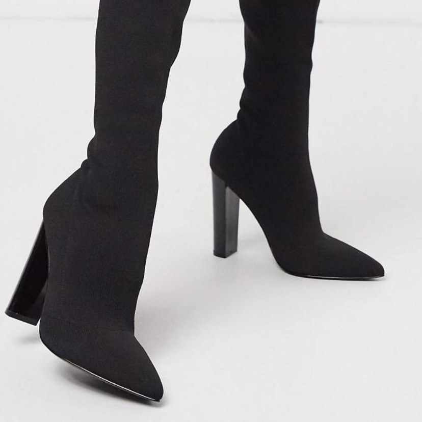 Asos Design Knitted Block Heel Thigh High Boots